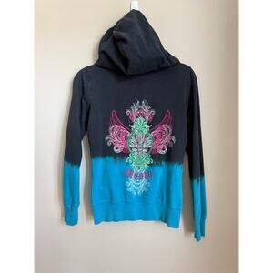 Junky Munky Authentic Y2K Embellished Zip Hoodie Black / Blue Ombré (Est Small)